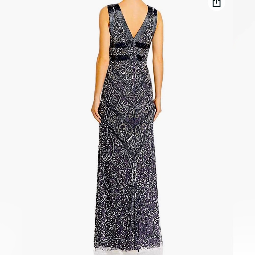 Women’s Formal Dress Sz 10 Silver Gray AIDAN BY AIDAN MATTOX Heavily Beaded Gown - Picture 3 of 14